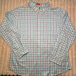 St. John's Bay Teal and White Plaid Button Down Shirt